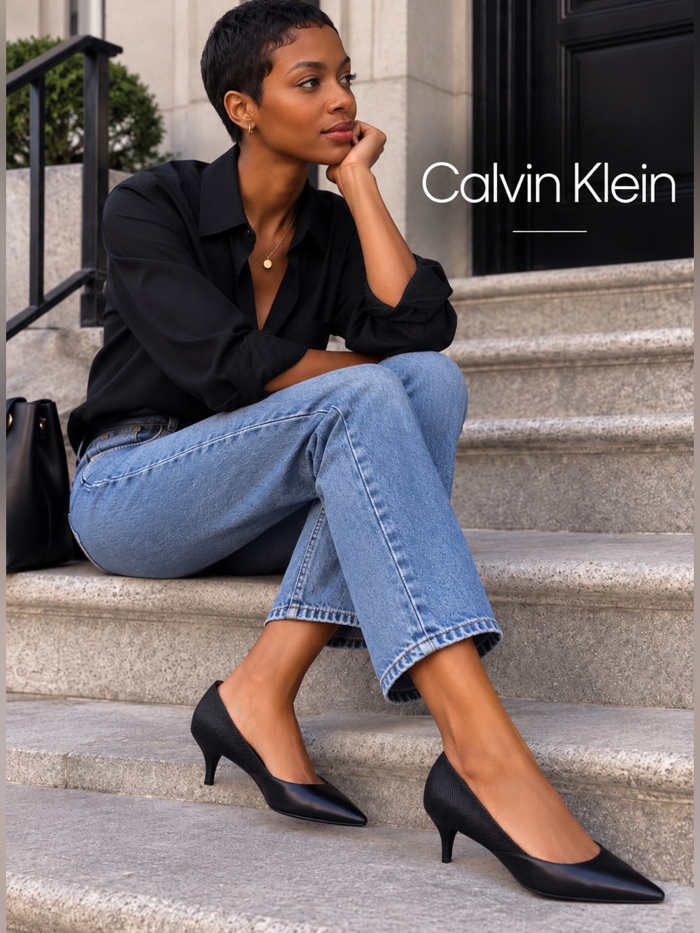 Calvin Klein Classic Black Pointed-Toe Women's Pumps - Sleek Everyday Style 7.5